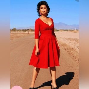 Erin Vintage Inspired Swing Dress - Cherry Red Bengali Pinup Girl Clothing Small